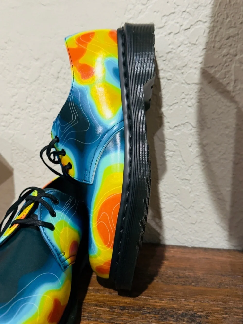 Dr martens unisex Black Leather Derby Shoes with Multicolor Heat-Map Print